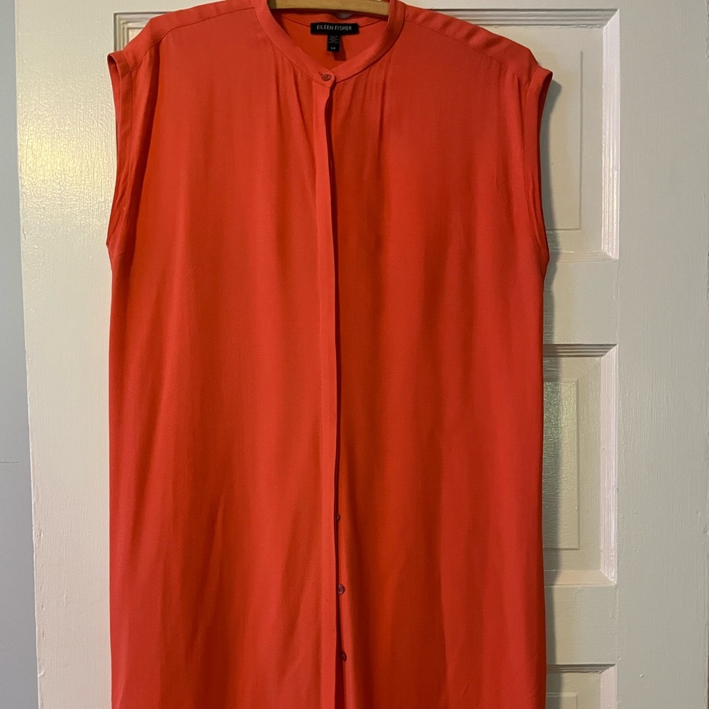 Eileen Fisher Sleeveless Button-Front Tunic — Coral